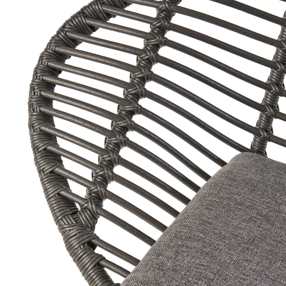 Aleah Indoor Woven Faux Rattan Chairs With Cushions, Set of 2, Gray, Dark Gray