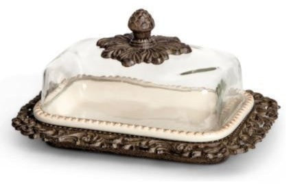 9"L Acanthus Glass Dome Butter