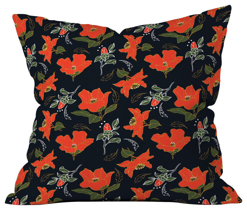 Marta Barragan Camarasa Night Red Bloom Throw Pillow, 16"x16"