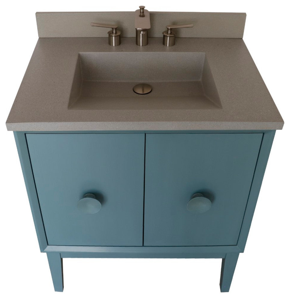 31" Single Vanity, Aqua Blue Finish With Gray Concrete Top