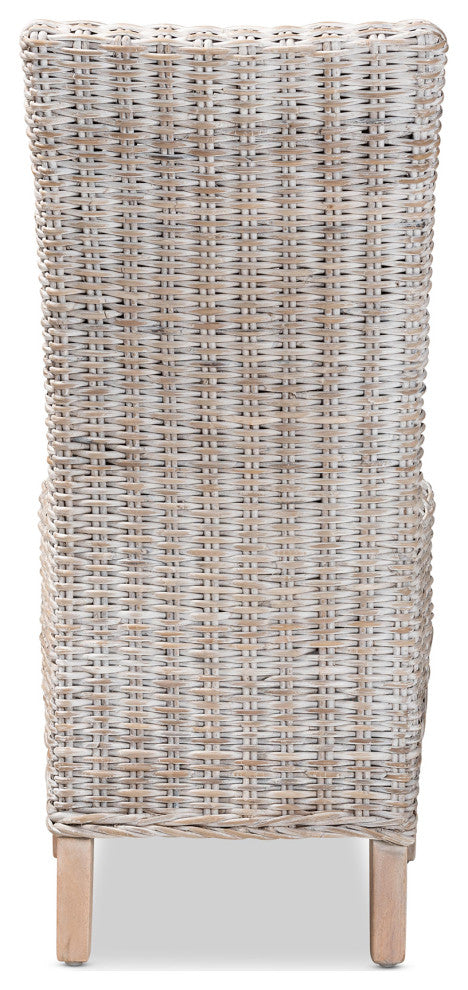 Janel Transitional Dining Chair, Whitewashed Rattan