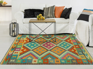 Sangat Flatweave Hormoz Orange/Ivory Rug, 4'9 x 6'6