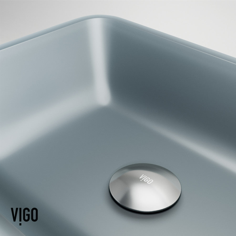 VIGO Sottile 18"L x 13"W x 4"H Glass Rectangular Vessel Bathroom Sink, Metallic