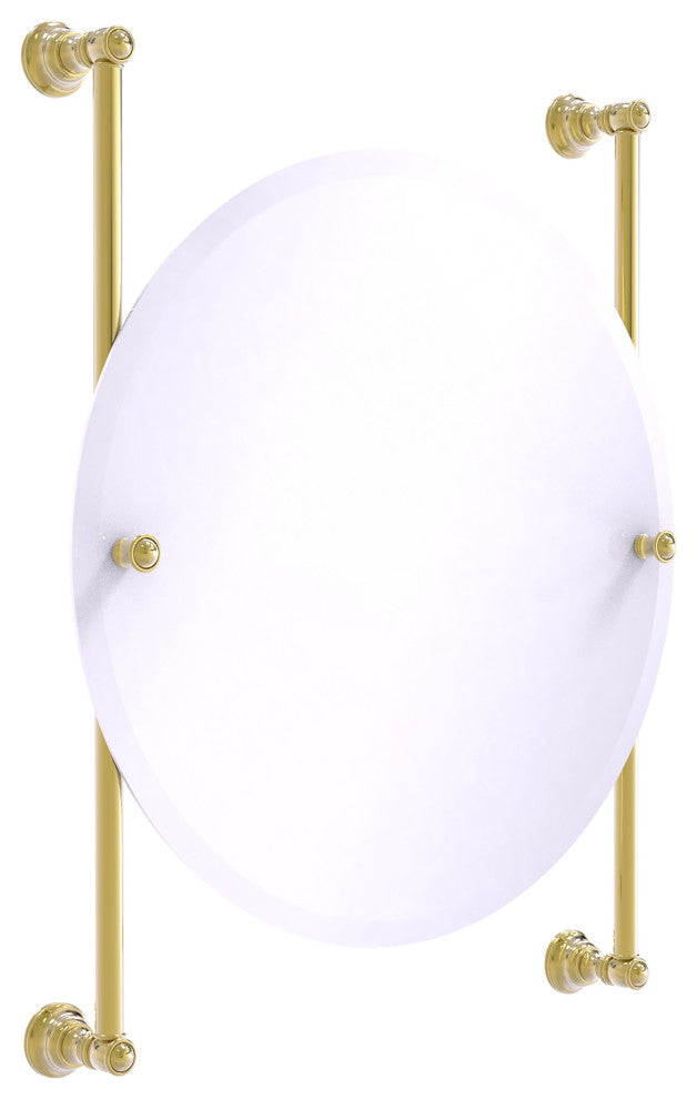 Carolina Round Frameless Rail Mounted Mirror, Unlacquered Brass