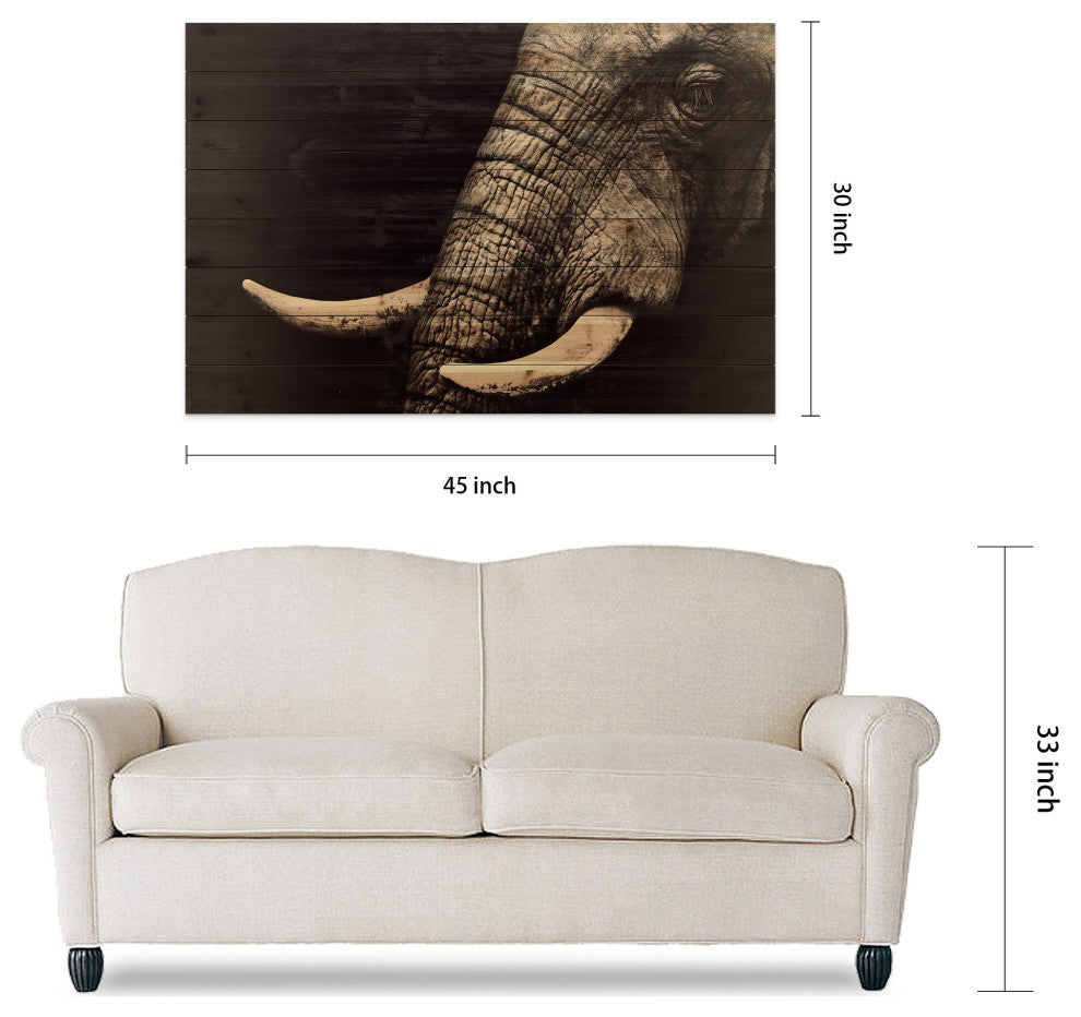 "Elephant" Wall Art Giclee Printed On Solid Fir Wood Planks