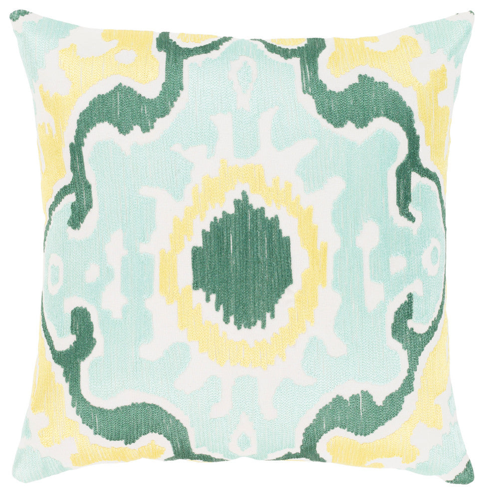 Surya Effulgence EFF-001 18"x18" Pillow Cover, Ivory/Mint/Butter/Emerald