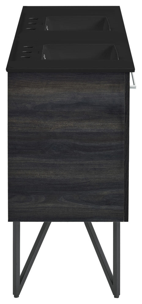 Annecy 48" Black Walnut, Bathroom Vanity With Black, 3-Hole Sink Top
