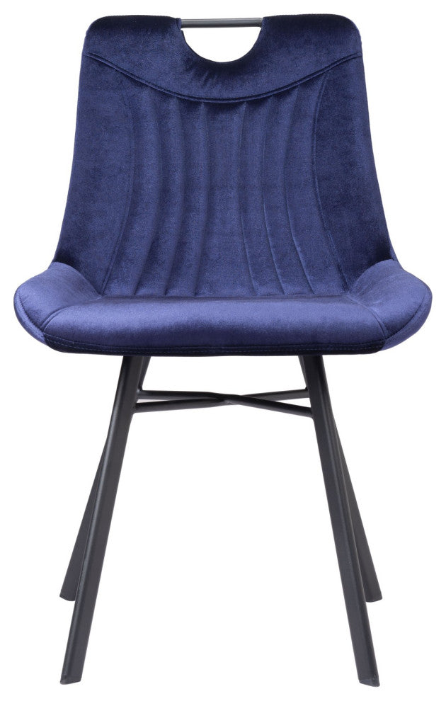 Dining Chair, Set of 2, Steel Metal, Fabric, Blue, Black, Kitchen Cafe Bistro