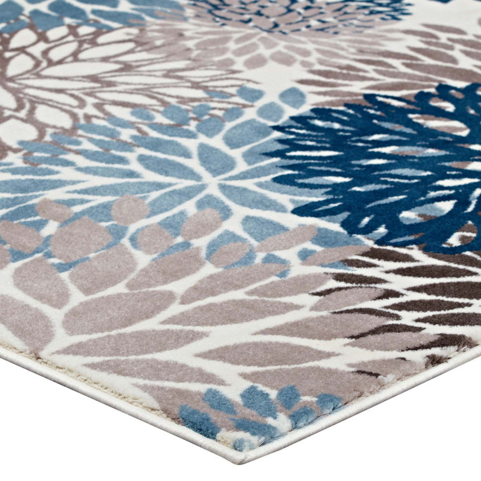Vintage Area Rug Runner Floor Carpet, Rectangular, 9x12, Blue Brown Beige