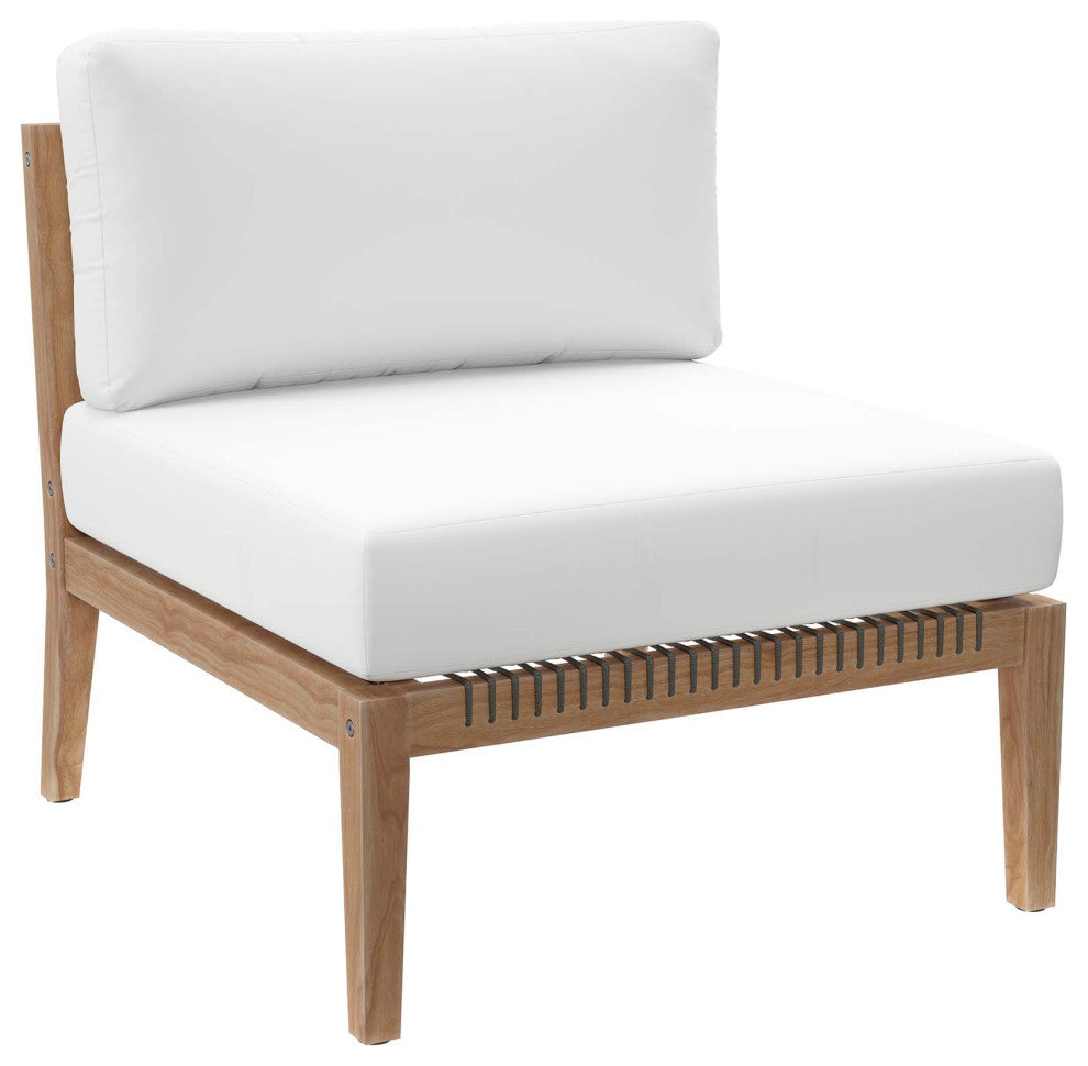 Clearwater Outdoor Patio Teak Wood 5-Piece Sectional Sofa, Gray White