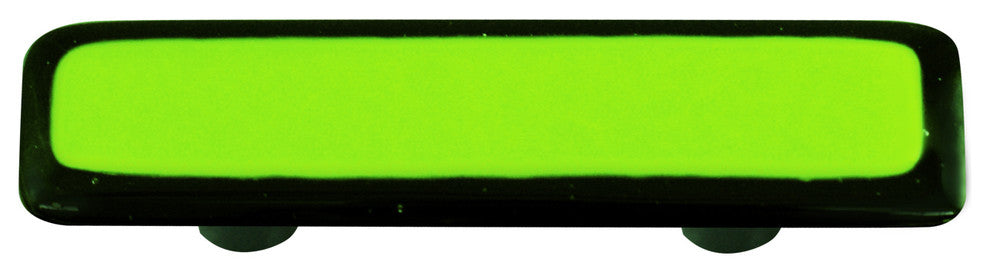 Art Glass Rectangle Bordered Pull, Black Post, Black Border Spring Green