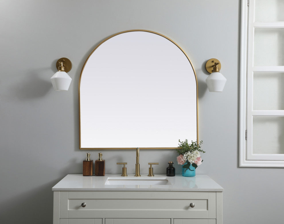 Elegant Decor Metal Frame Arch Mirror 36X36" in Brass