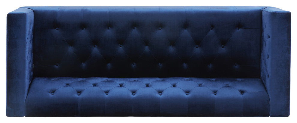 Admiral Contemporary Tufted 3-Seater Sofa, Midnight Blue/Espresso/Gold, Midnight Blue/Espresso/Gold