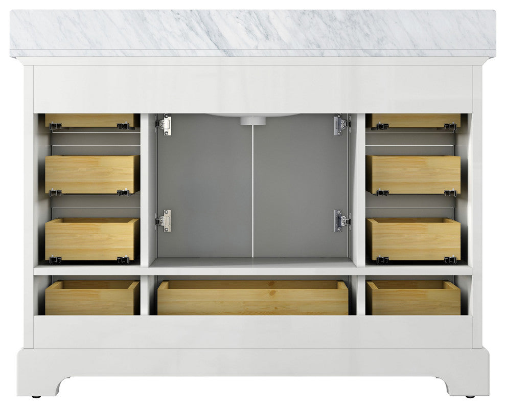 48 inch Matte Plywood Freestanding Bathroom Vanity Set Integrated Ceramic Sink, White