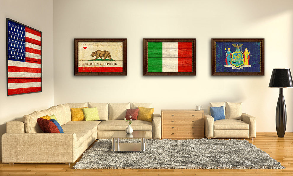 Jamaica Country Textured Flag Print With Brown Gold Frame, 19"X27"