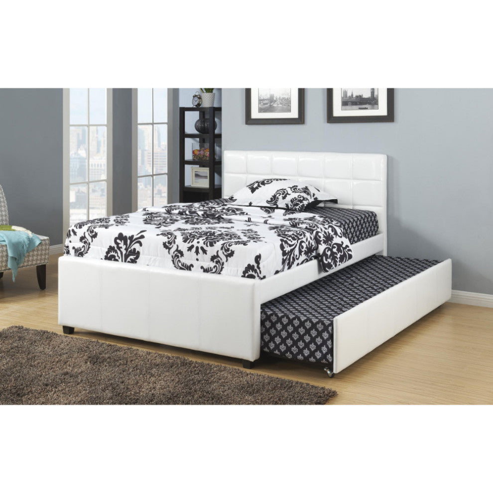 Benzara BM171669 Twin Bed With Trundle Squ Tufted Head Boards, White