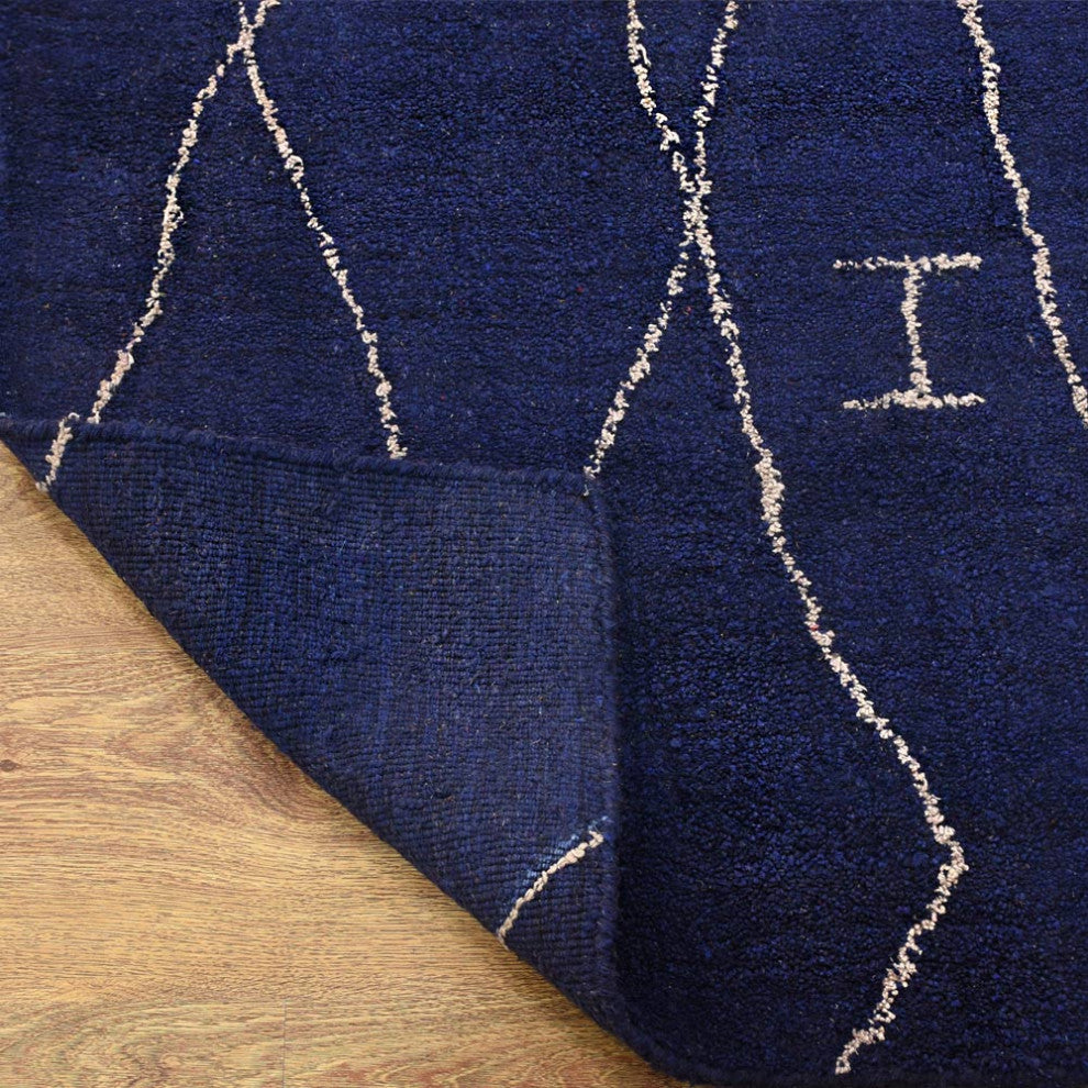 HAND KNOTTED LOOM SILK ECO-FRIENDLY AREA RUG-9'x12',Rectangle,Blue,Geometric