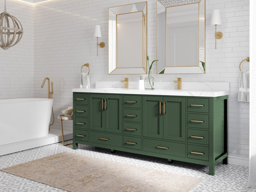 Malibu 84 Double Sink Bath Vanity in Lafayette Green 2" Piatra Gray