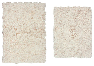 Bell Flower Collection Tufted Bath Rugs, 2 Piece Set, Ivory