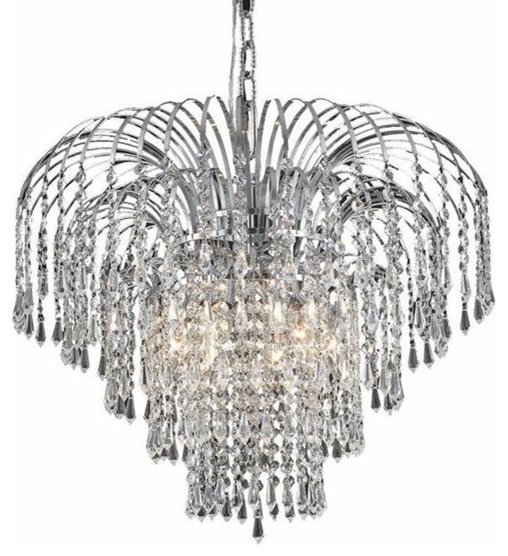 Elegant Falls Dining Room Light, Chrome Finish With Royal Cut Crystal