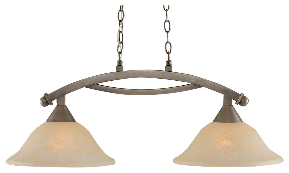 Bow 2 Light Island Light In Brushed Nickel, 12" Amber Marble Glass