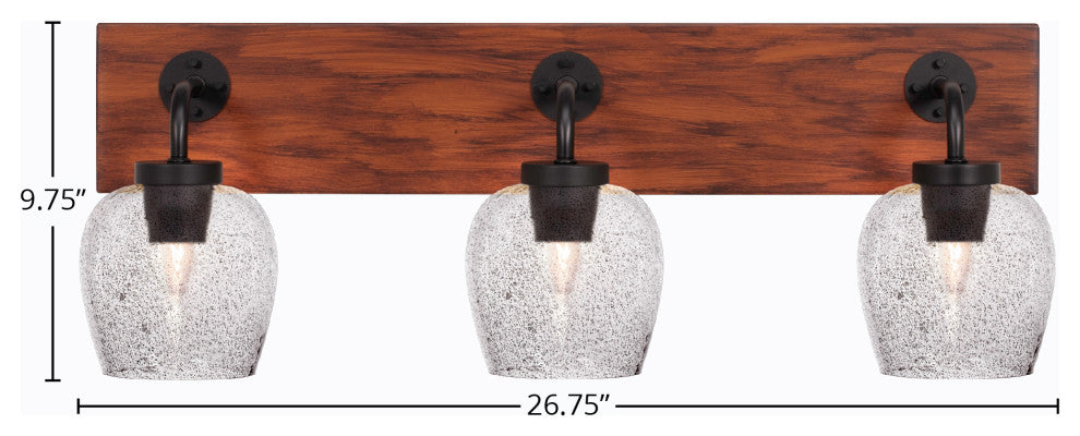 Oxbridge 3-Light Bath Bar, Matte Black & Painted Wood-look Metal/Smoke Bubble