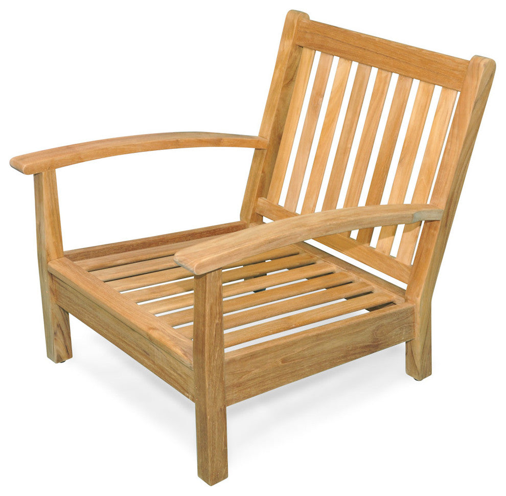 Teak Deep Seating Club Chair with Sunbrella Cushions - Set of 2, Canvas Heather