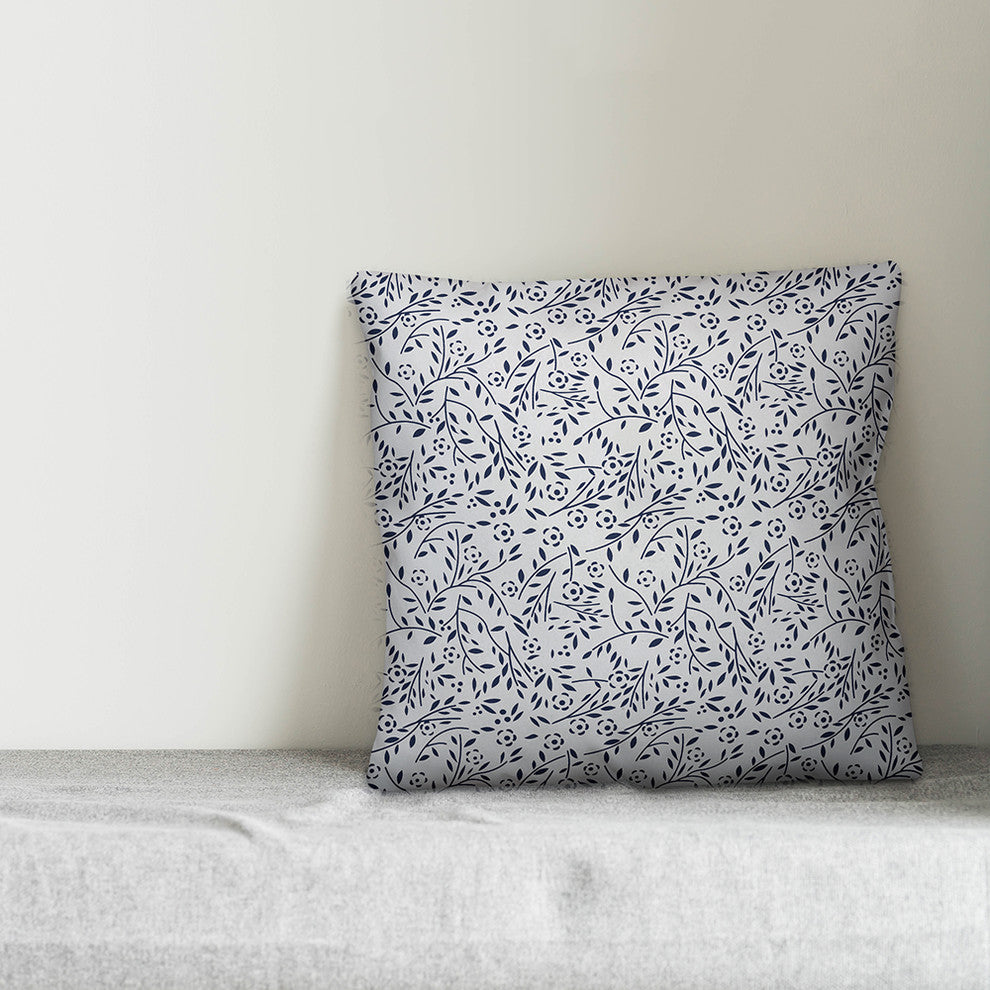 Delicate Blue Flower Pattern 18x18 Outdoor Throw Pillow