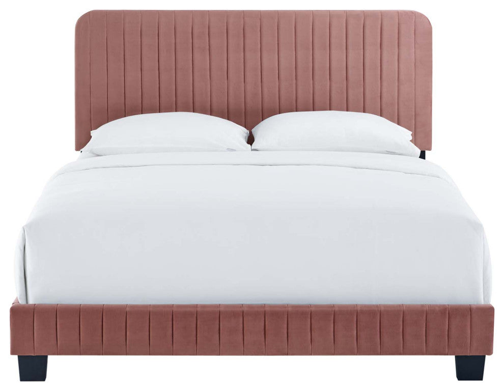 Celine Channel Tufted Performance Velvet King Platform Bed, Dusty Rose