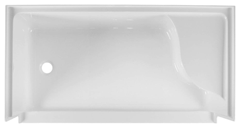 Single Threshold Acrylic Non-Slip Shower Base, Seat 60 x 32, Left Hand Drain
