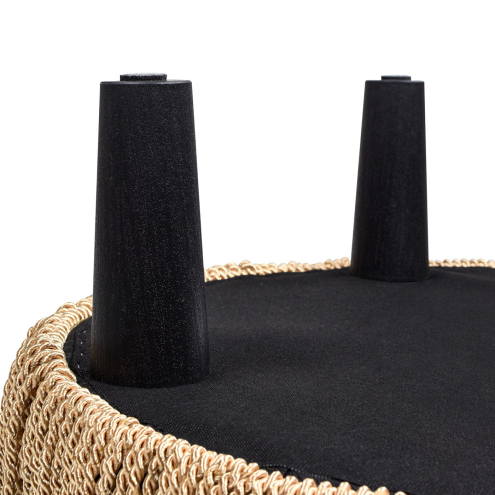 Yolanda 24" Upholstered Round Accent Ottoman, Jet Black Woven