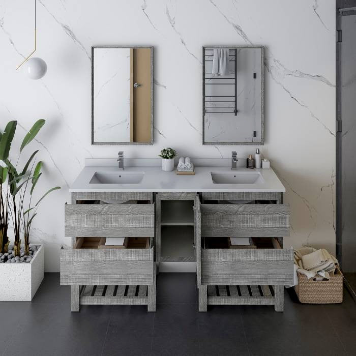 Fresca Formosa Modern 60" Ash Open Bottom Double Sink Vanity Set