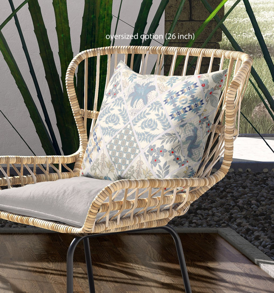 20 White Blue Patch Indoor Outdoor Throw Pillow