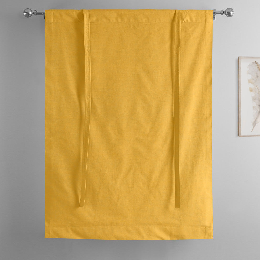 Solid Cotton Tie-Up Window Shade Single Panel, 46W x 63L, Ochre, 46w X 63l