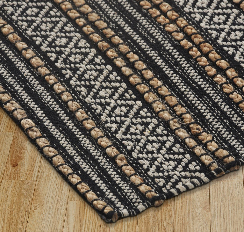 8" x 10" Black and Tan Decorative Striped Area Rug