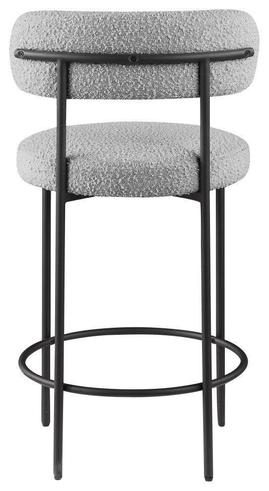 Beacon Upholstered Stool, Set of 2, Grey, Matte Black Finish, Boucle Fabric