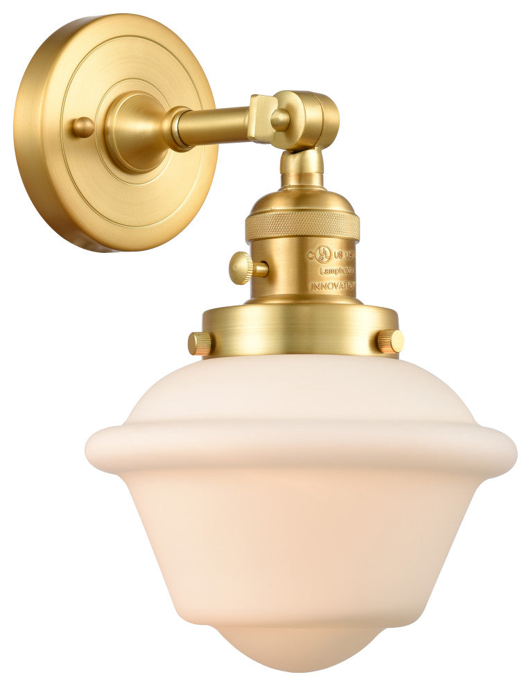 Oxford Sconce With Switch, Satin Gold, Matte White