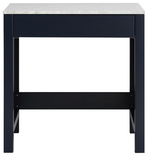 Jacques 30" Navy Blue Make-Up Vanity Side Table White Carrara Marble Top