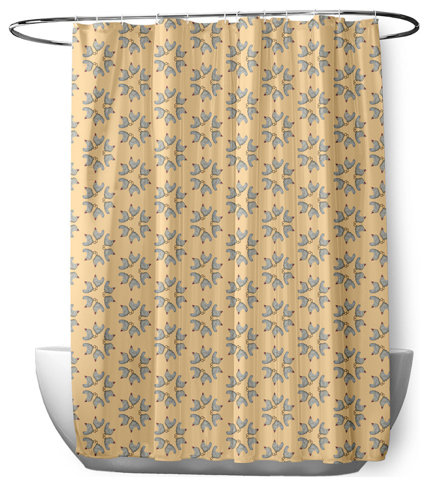 70"Wx73"L Chickens-go-round Shower Curtain, Basswood Brown, Corn Yellow