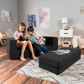Zipline Big Kids Modular Sofa and Ottoman, Black