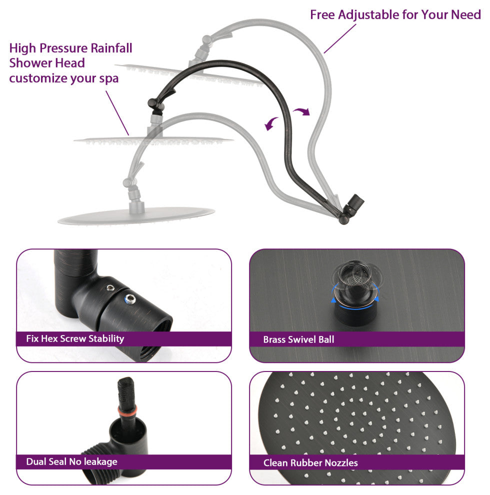 12'' Rainfall Shower Head Set with Upgraded Adjustable Extension Arm , Oil-Rubbed Bronze
