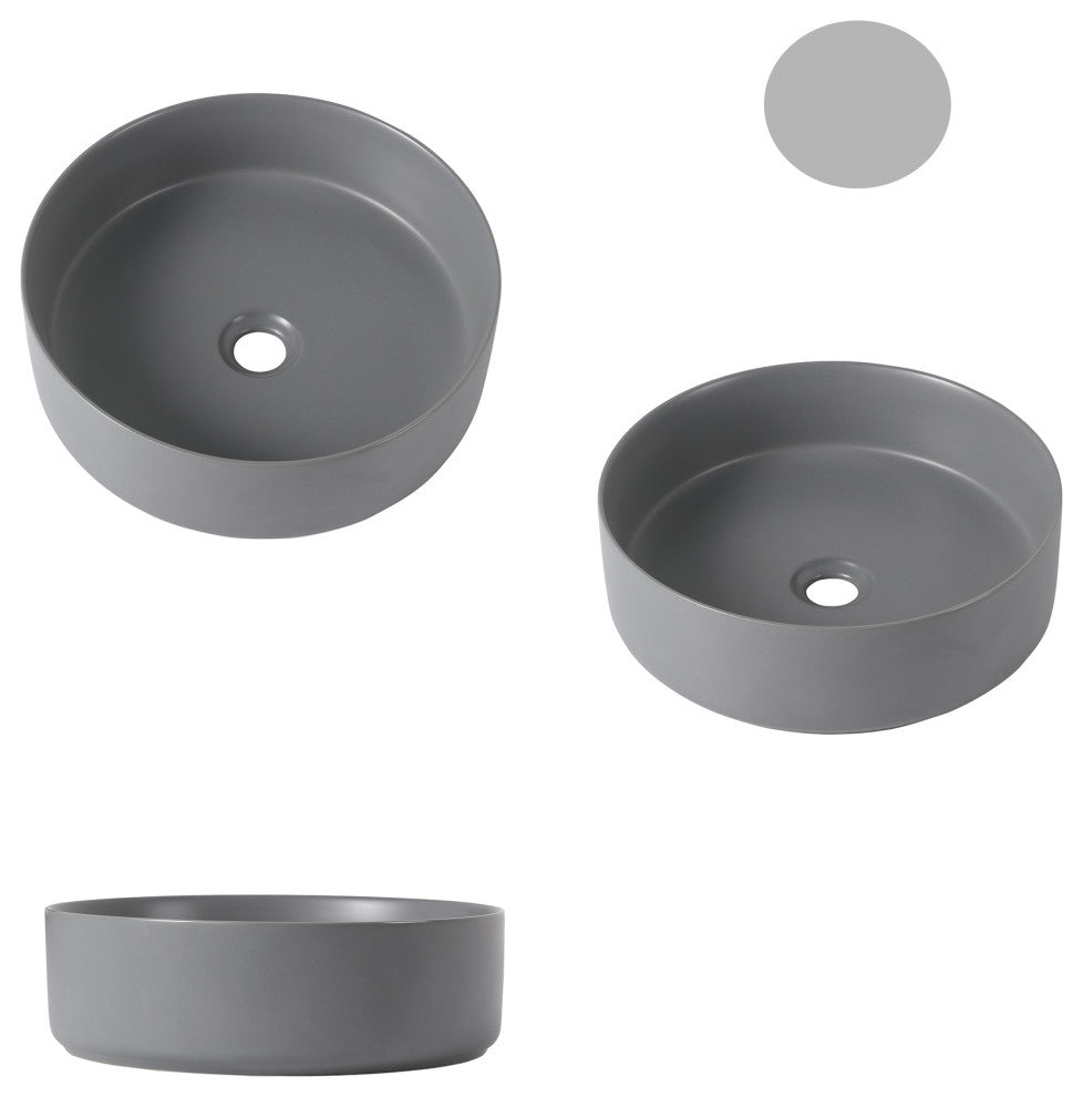 15.7 in Round Bathroom Ceramic Vessel Sink, Matt Light Gray