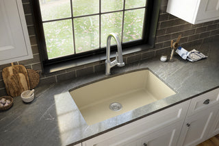 Karran Undermount Quartz Composite 32" Single Bowl Kitchen Sink, Bisque