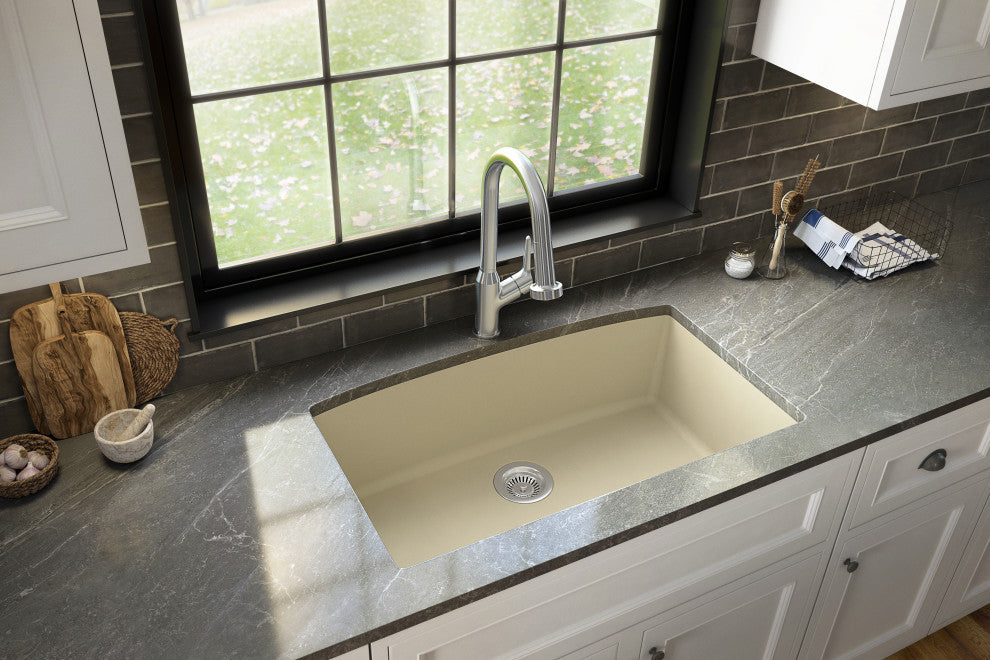 Karran Undermount Quartz Composite 32" Single Bowl Kitchen Sink, Bisque