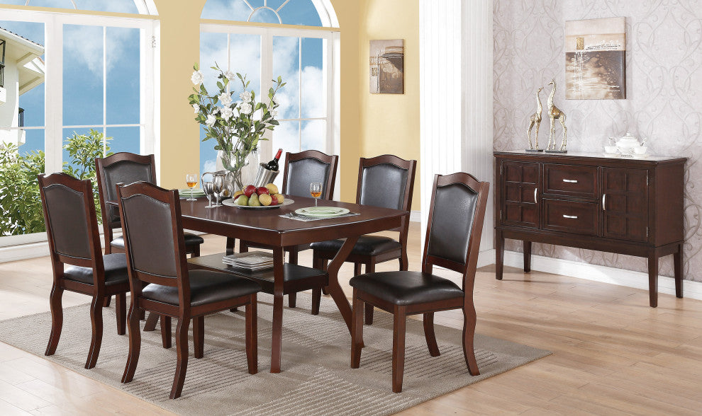 Dark Brown Wood Frame Espresso Faux Leather Dining Chairs, Set of 2