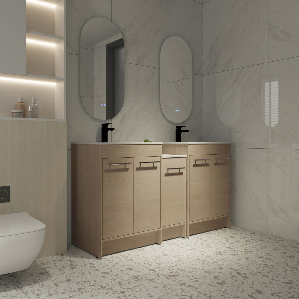 60 inch Plywood Freestanding Bathroom Vanity Set with Integrated Ceramic Sink