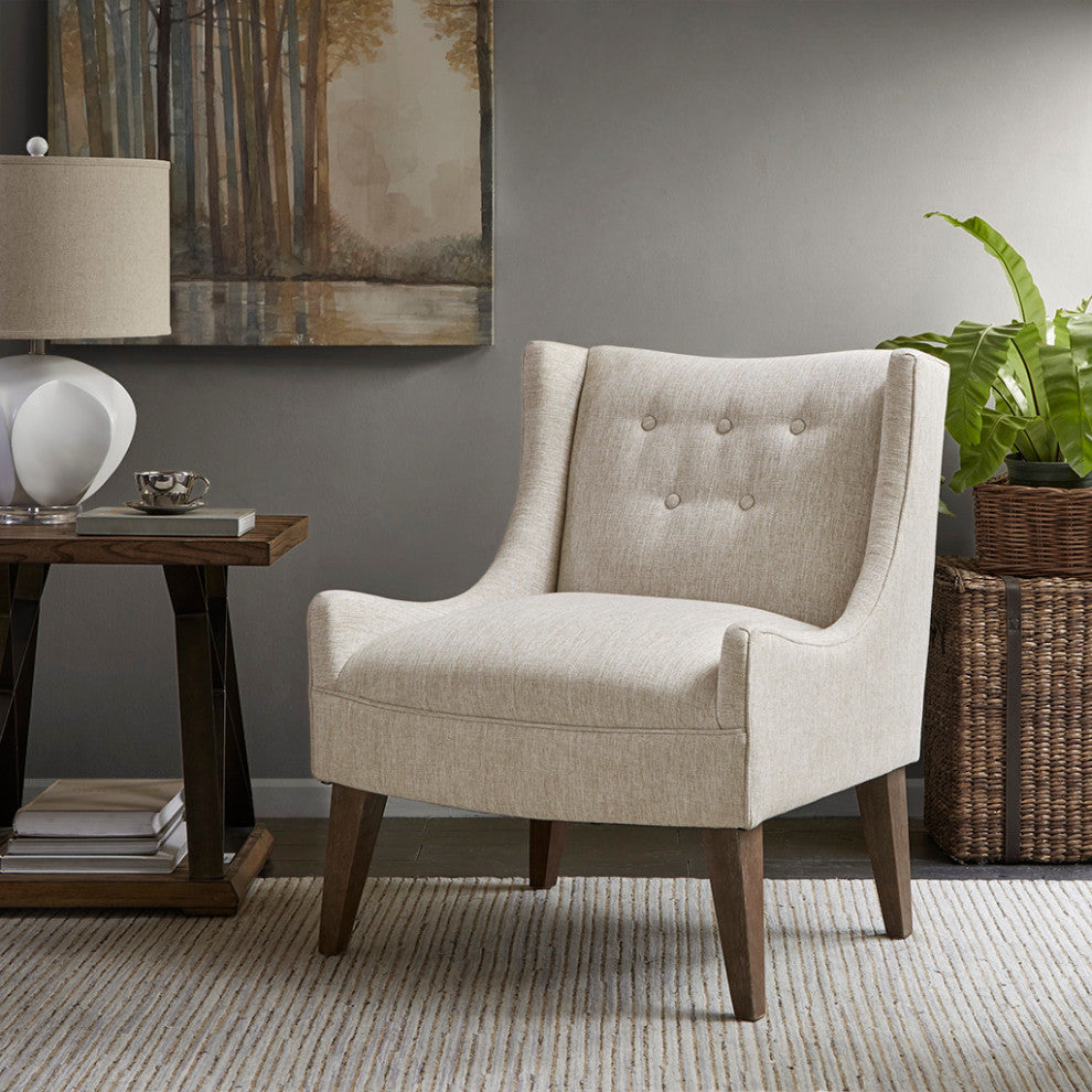 Madison Park Malabar Transitional Lounge Chair with Recessed Arms, Cream