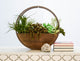 Set Of 2 Round Wood And Metal Framing Wall Hanging Planters W/ Hard Liners