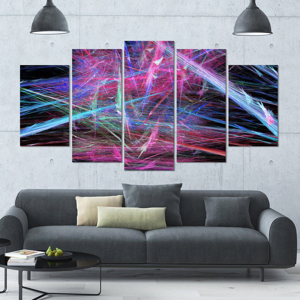 Pink Blue Magical Fractal Pattern, Abstract Canvas Wall Art, 60"x32", 5 Panels
