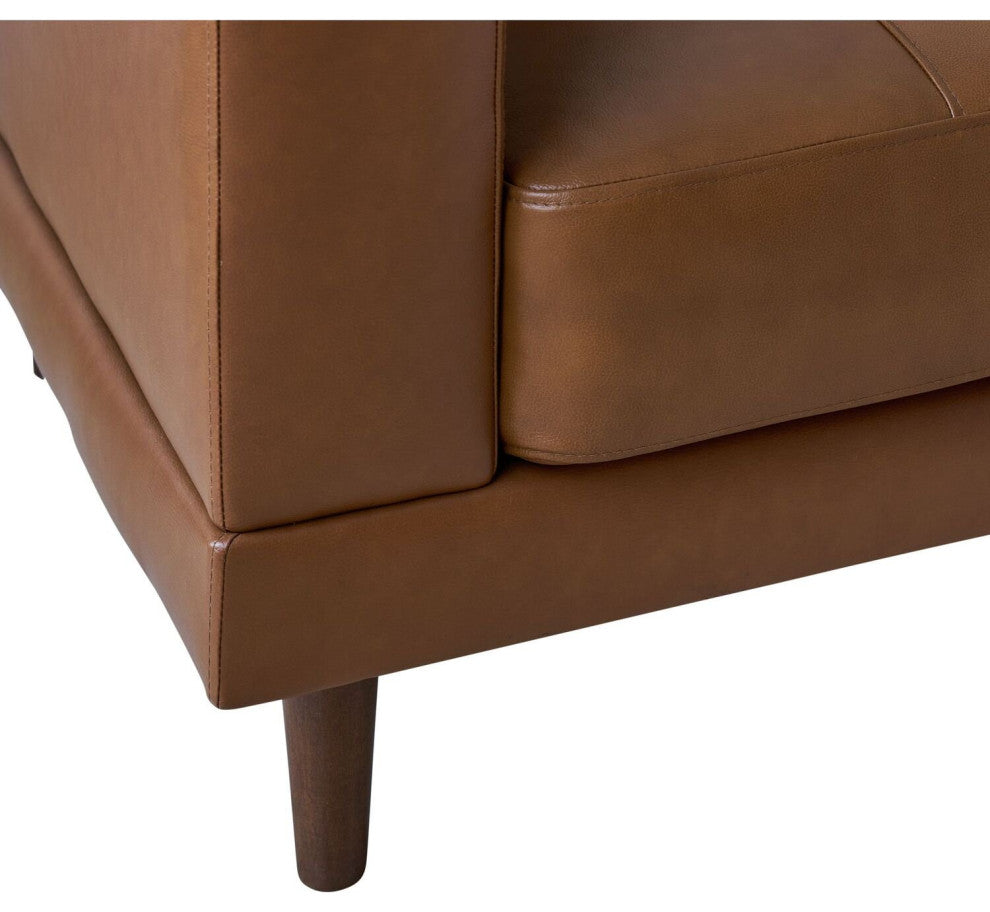 Modern Loveseat, Genuine Leather Upholstered Seat & Stitched Accents, Tan